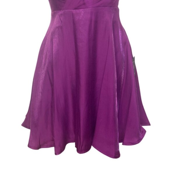 Lulus Positively Darling Magenta Satin Surplice Skater Dress Medium New - Picture 5 of 12